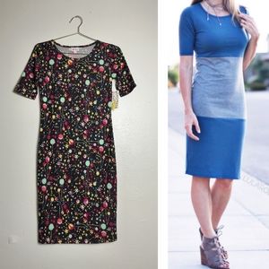 Lularoe Julia Bodycon Dress Women's Size XXS Black Abstract Floral Print